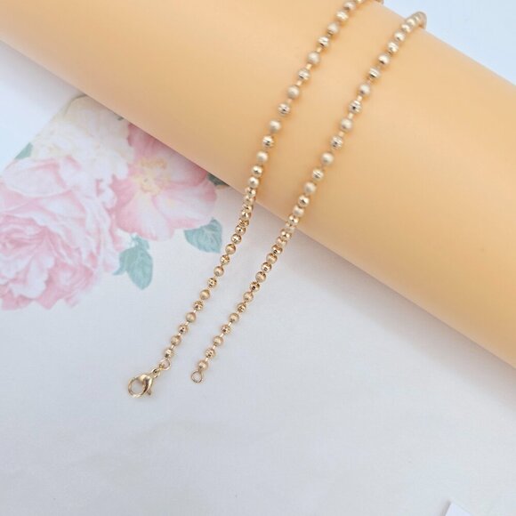 Rose Gold Polished Ball Chain Necklace, 17.7 Inch Dainty Shine Style, XPNL0036 - Picture 11 of 12